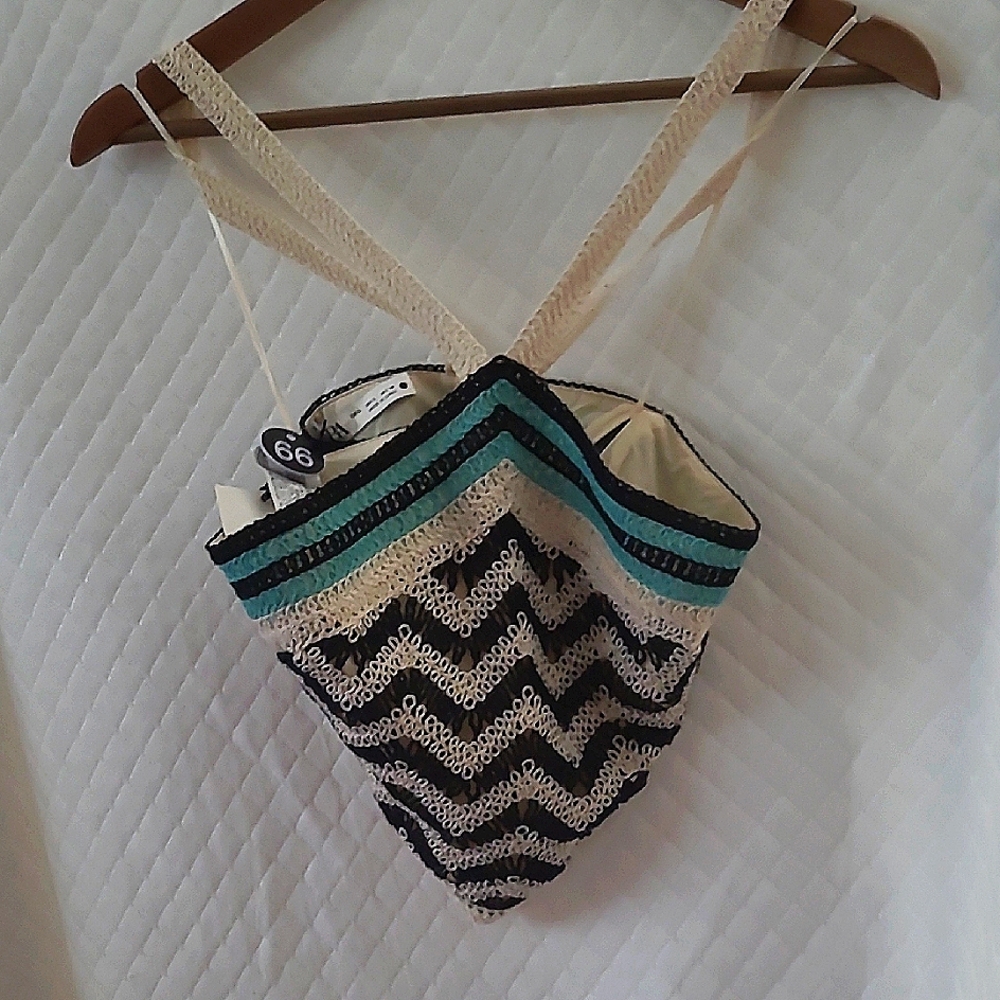 #66 Sz L Zara Crochet Limited Edition Halter Lined With Straps $45